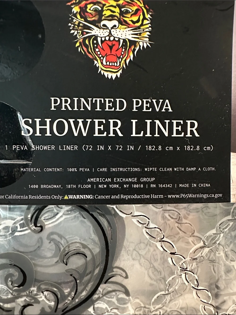 NWT Ed Hardy Printed Peva Black & White Shower Liner.